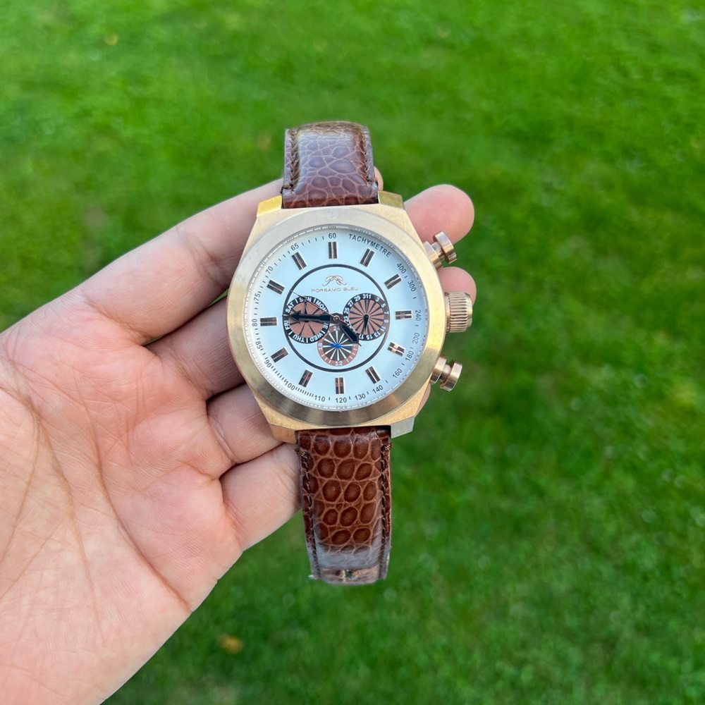 Porsamo Bleu Sydney G luxury men's watch, genuine leather band, rose, brownwatch